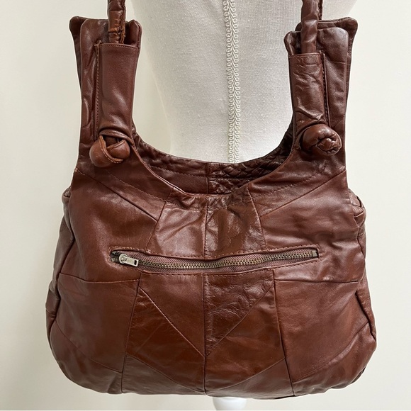Vintage Ideal 70’s shoulder bag patchwork genuine leather Boho hippie brown